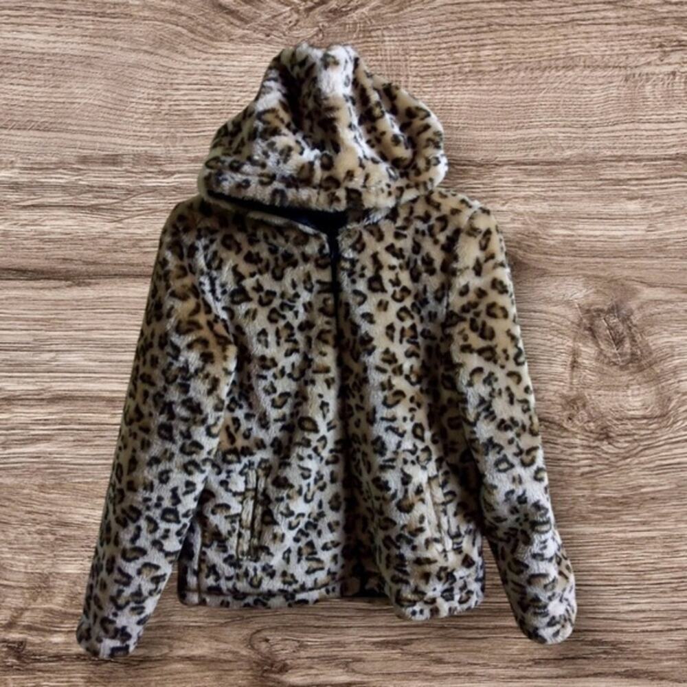 Faux fur leopard print coat XL 14–16